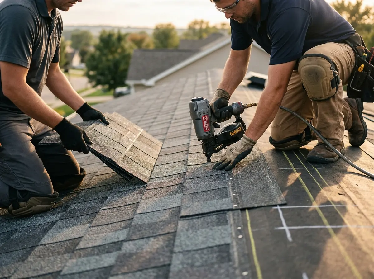 Professional roofer working on a residential roof in Scotch Plains